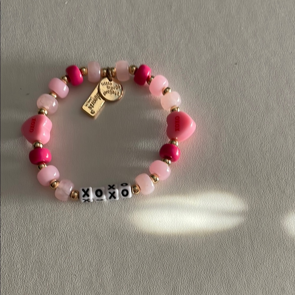 Pink and Red Beaded Bracelet with XOXO Charm